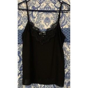 VERONICA M Size XS Black Lace Trim Tank Blouse Cami EUC